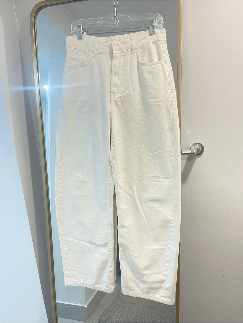 Zara NWT Barrel Jeans high Rise Off White Cream 100% Cotton Loose size 4 Denim